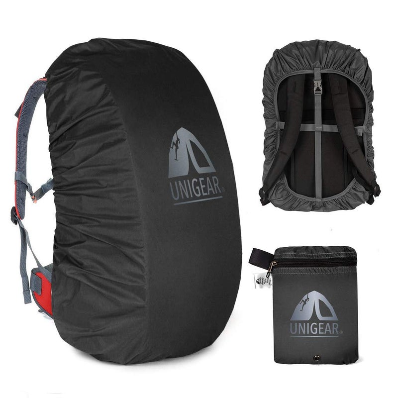Unigear Backpack Rain Cover Waterproof Rating 5000mm Ultraportable and Durable with 2 Anti-Slip Buckle Strap, Integrated Carry Pouch Design (Black, Meidum) - Image 1